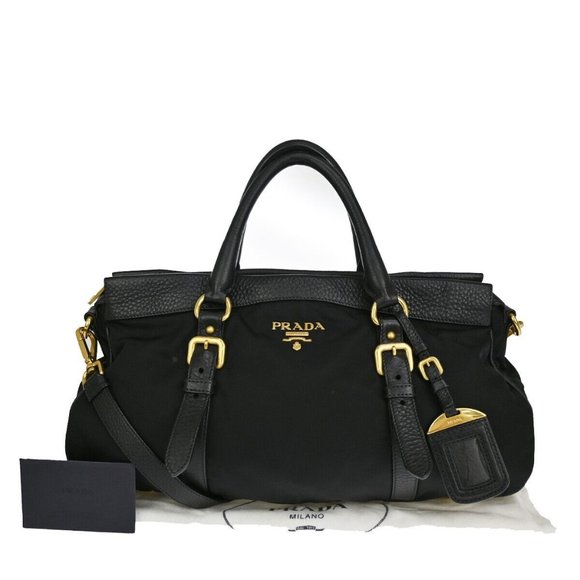 PRADA Logo Tessuto 2Way Shoulder Hand Bag Nylon Leather Black Nero 72YD575 - Picture 1 of 16